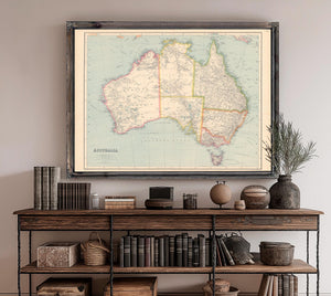 Framed Australia Vintage Map - Ornate Embellishment Frame with Print