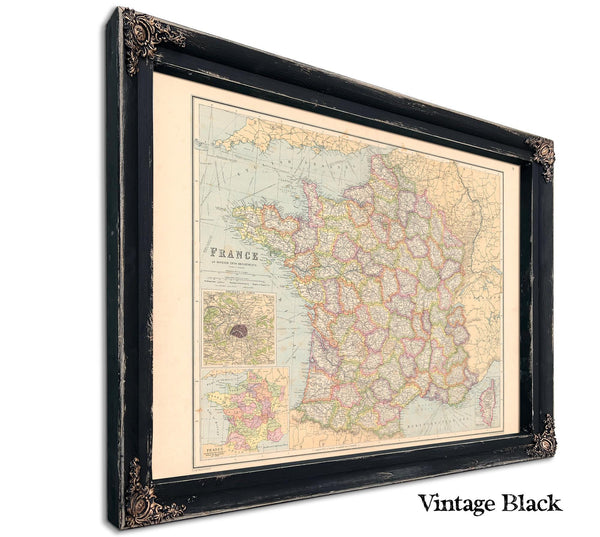 Framed France Vintage Map - Ornate Embellishment Frame with Print