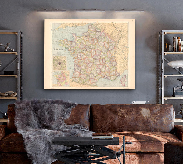 Framed France Vintage Map - Ornate Embellishment Frame with Print