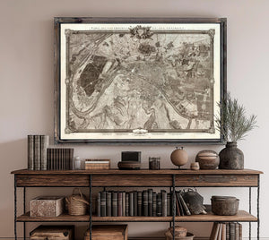 Framed Paris Vintage Map - Ornate Embellishment Frame with Print