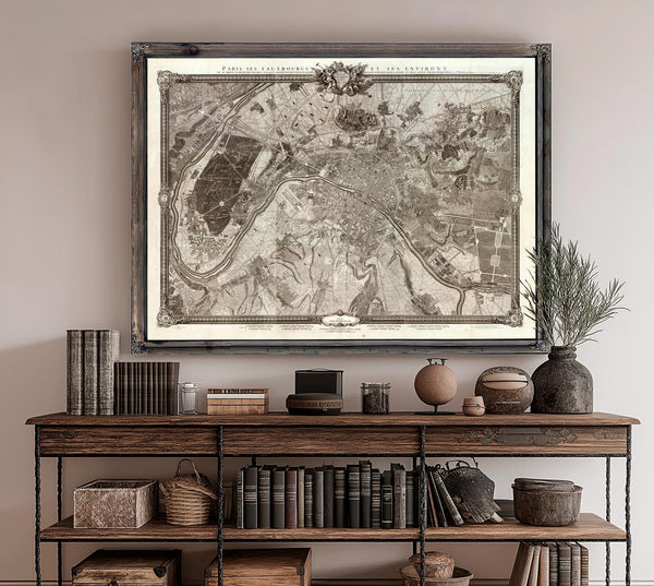 Framed Paris Vintage Map - Ornate Embellishment Frame with Print