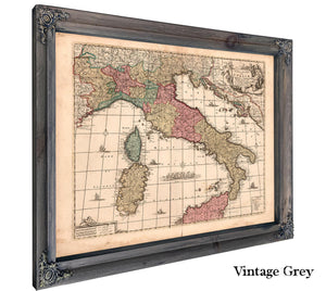 Framed Novissima et Accuratissima Totius Italiae Corsicae et Sardiniae Vintage Map - Ornate Embellishment Frame with Print