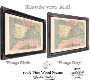 Framed The Western Mediterranean Vintage Map - Ornate Embellishment Frame with Print