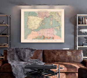 Framed The Western Mediterranean Vintage Map - Ornate Embellishment Frame with Print