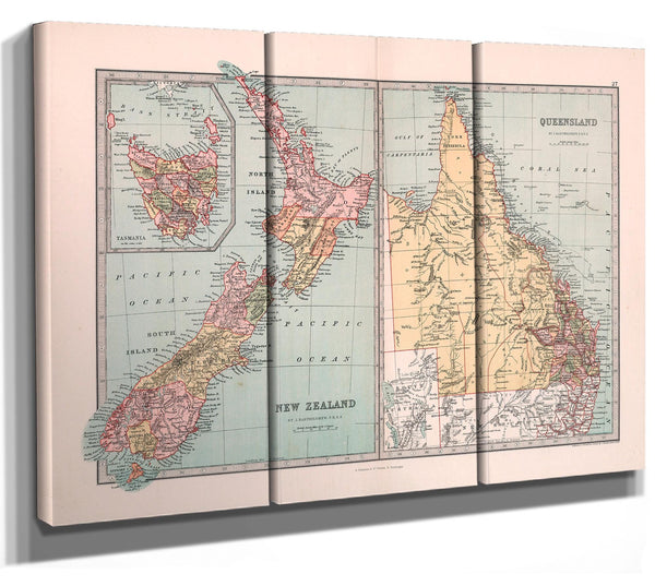 Framed Queensland Vintage Map - Ornate Embellishment Frame with Print