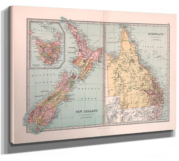 Framed Queensland Vintage Map - Ornate Embellishment Frame with Print