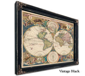 Framed Novissima Totius Terrarum Orbis Tabula Auctore Nicolao Visscher Vintage Map - Ornate Embellishment Frame with Print