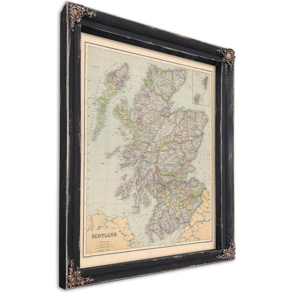 Framed Scotland Vintage Map - Ornate Embellishment Frame with Print