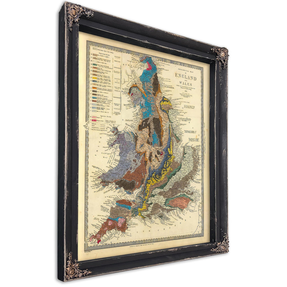 Framed England and Wales Vintage Map - Ornate Embellishment Frame with Print