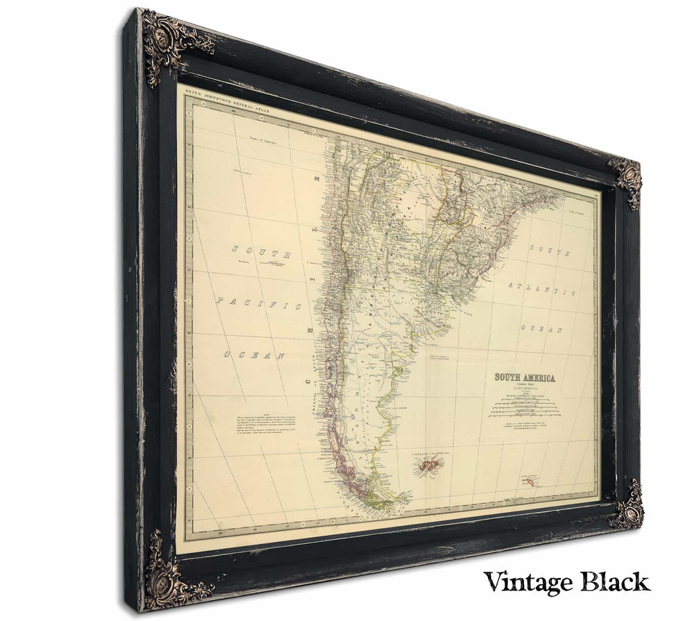 Framed South America Vintage Map - Ornate Embellishment Frame with Print