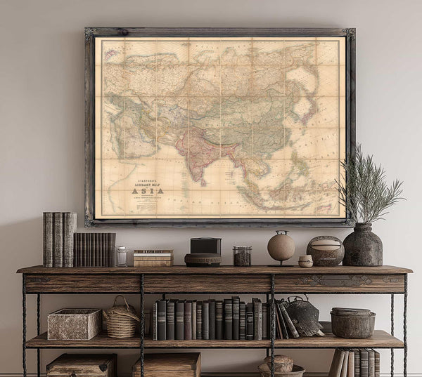 Framed Asia Vintage Map - Ornate Embellishment Frame with Print