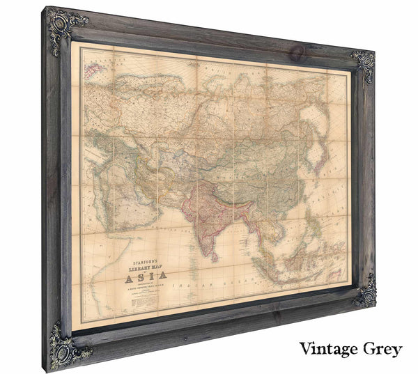 Framed Asia Vintage Map - Ornate Embellishment Frame with Print