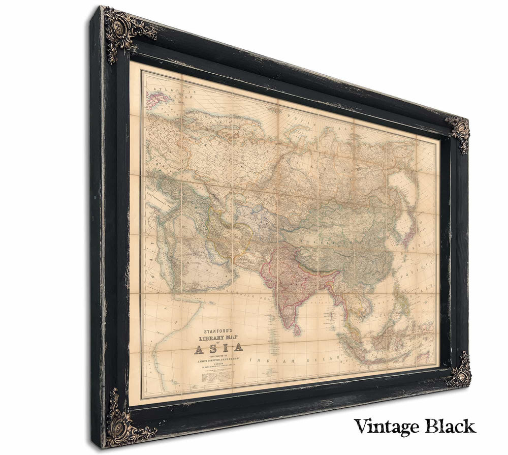 Framed Asia Vintage Map - Ornate Embellishment Frame with Print