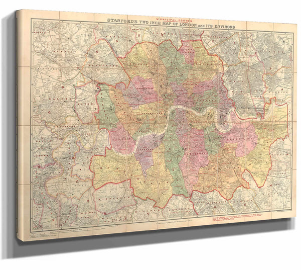 Framed London and Its Environs Vintage Map - Ornate Embellishment Frame with Print