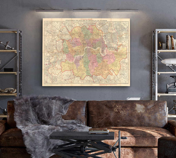 Framed London and Its Environs Vintage Map - Ornate Embellishment Frame with Print