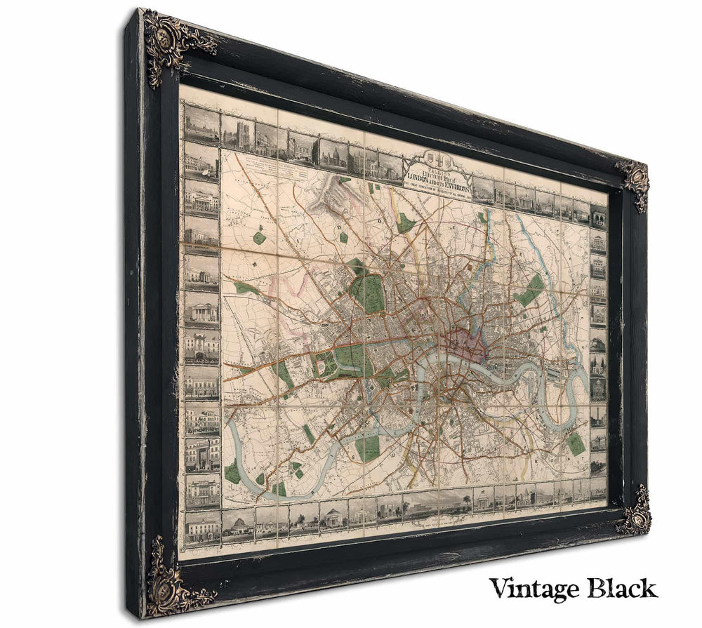 Framed London Environment Vintage Map - Ornate Embellishment Frame with Print