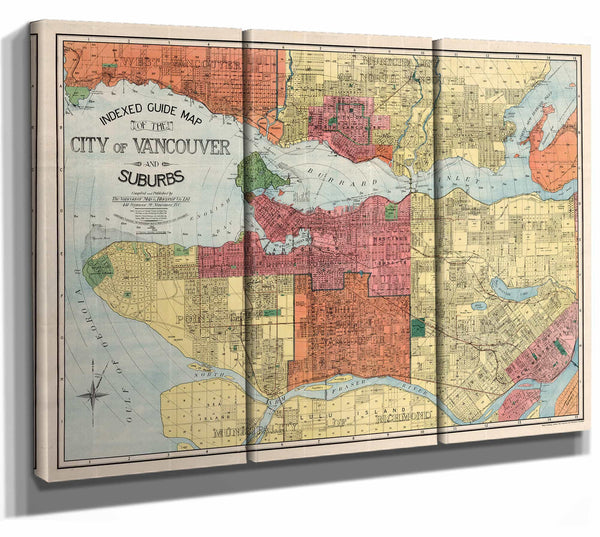 Framed Vancouver and Suburbs Vintage Map - Ornate Embellishment Frame with Print