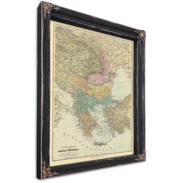 Framed Balkan Peninsula Vintage Map - Ornate Embellishment Frame with Print