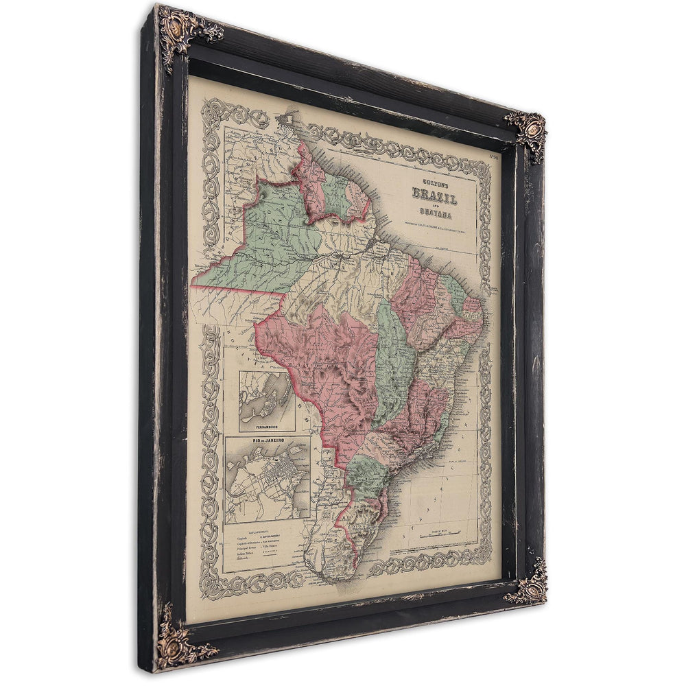 Framed Brazil and Guayana Vintage Map - Ornate Embellishment Frame with Print