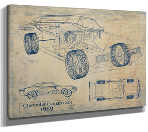 Bella Frye Vintage 1969 Camaro Z28 Art - Gifts for Guys - Original Vehicle Print