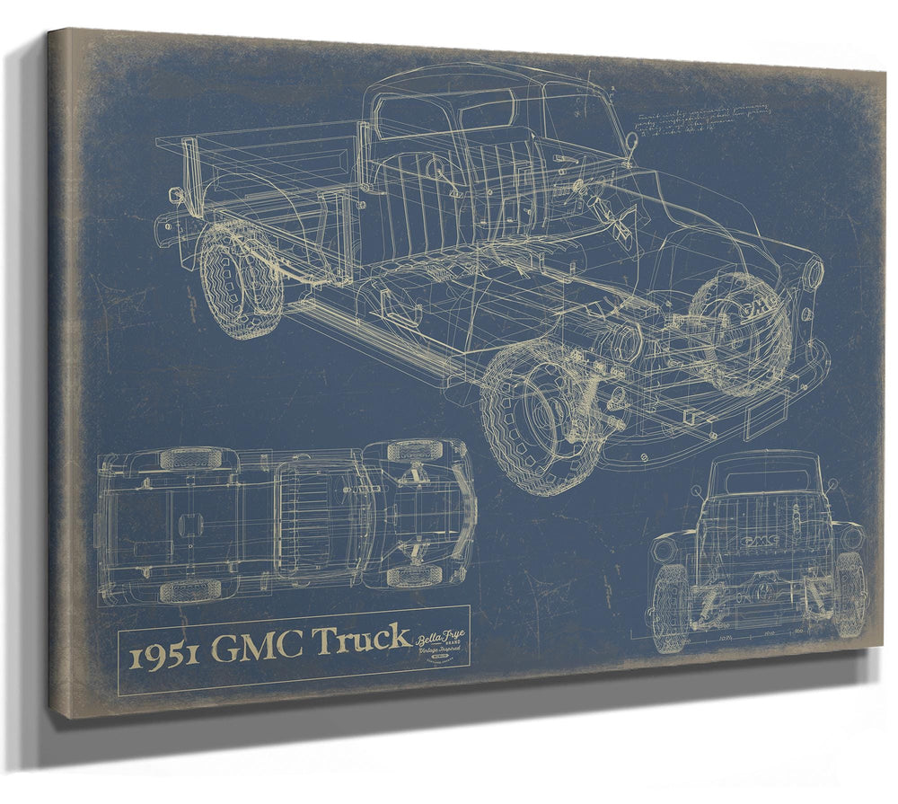 Bella Frye Vintage 1951 GMC Truck Model Mancave Blueprint Art