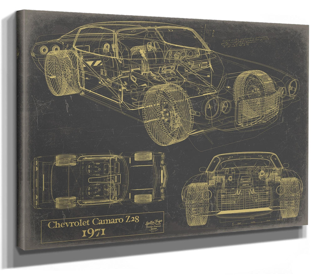 Bella Frye Vintage 1971 Chevrolet Camaro Z28 Car Model Print,  Original Blueprint Canvas