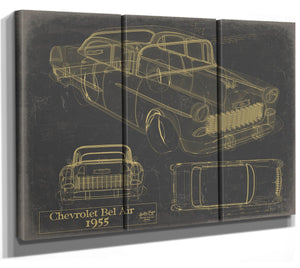 Bella Frye Original 1955 Chevrolet Bel Air Hardtop Car Blueprint - Gifts for Dad  - Mancave Decor