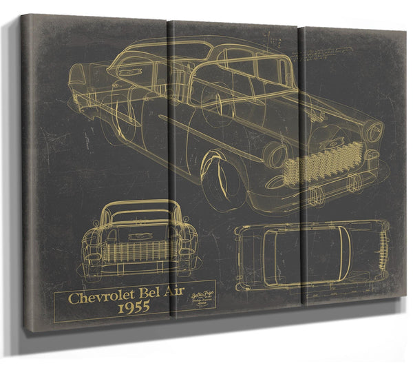 Bella Frye Original 1955 Chevrolet Bel Air Hardtop Car Blueprint - Gifts for Dad  - Mancave Decor
