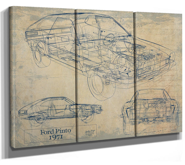 Bella Frye Vintage 1971 Ford Pinto Model Print,  Original Blueprint Canvas, Framed, or Unframed Art