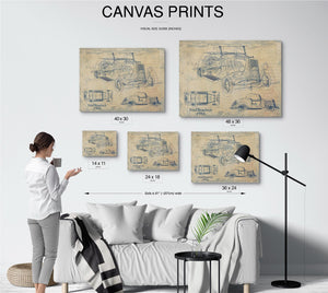 Bella Frye Vintage 1934 Ford Roadster Model Print,  Original Blueprint Canvas, Framed, or Unframed Art