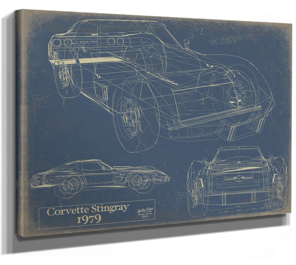 Bella Frye Vintage 1979 Chevrolet Corvette Stingray Model Mancave Blueprint Art