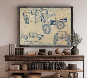 Bella Frye Vintage 2009 Chevrolet Silverado Truck Model Mancave Blueprint Art
