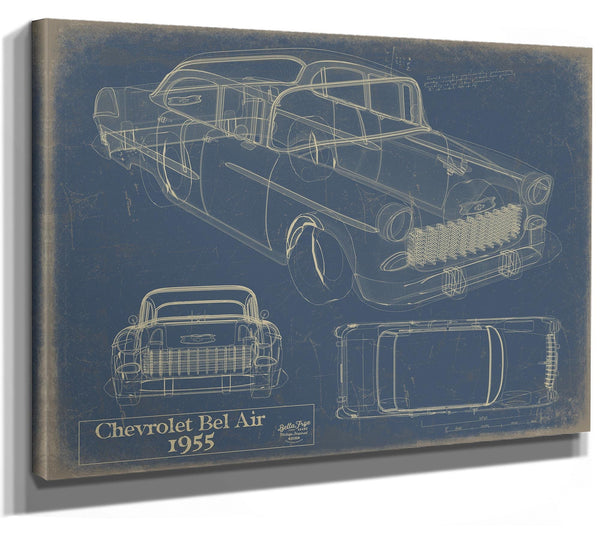 Bella Frye Original 1955 Chevrolet Bel Air Hardtop Car Blueprint - Gifts for Dad  - Mancave Decor
