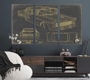 Bella Frye Original 1955 Chevrolet Bel Air Hardtop Car Blueprint - Gifts for Dad  - Mancave Decor