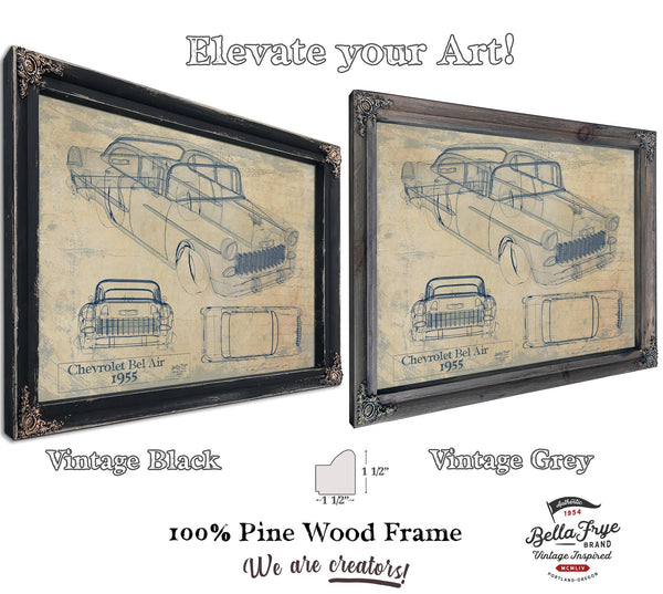 Bella Frye Original 1955 Chevrolet Bel Air Hardtop Car Blueprint - Gifts for Dad  - Mancave Decor