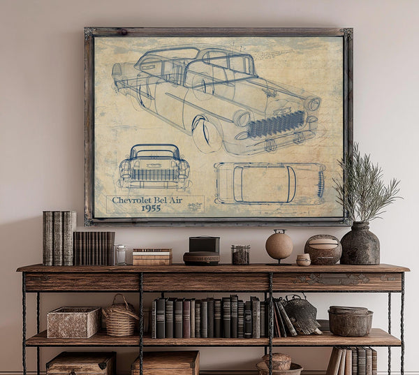 Bella Frye Original 1955 Chevrolet Bel Air Hardtop Car Blueprint - Gifts for Dad  - Mancave Decor