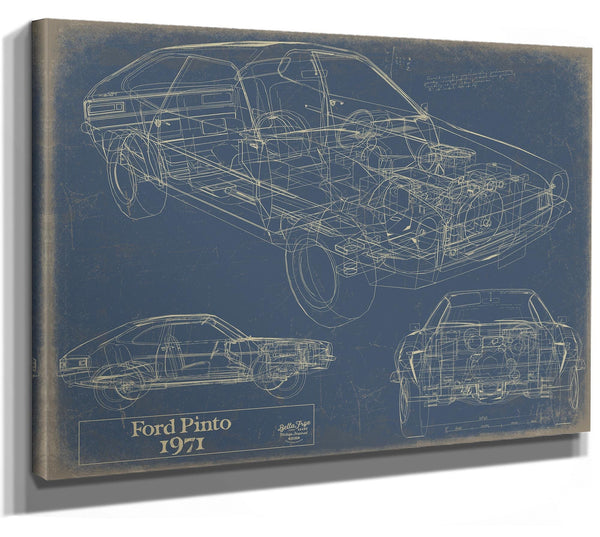 Bella Frye Vintage 1971 Ford Pinto Model Print,  Original Blueprint Canvas, Framed, or Unframed Art