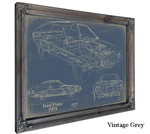 Bella Frye Vintage 1971 Ford Pinto Model Print,  Original Blueprint Canvas, Framed, or Unframed Art