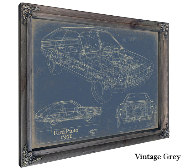 Bella Frye Vintage 1971 Ford Pinto Model Print,  Original Blueprint Canvas, Framed, or Unframed Art