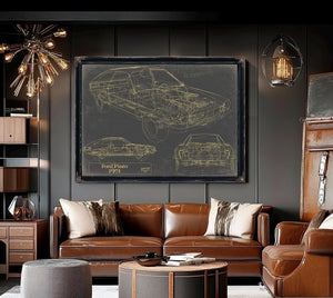 Bella Frye Vintage 1971 Ford Pinto Model Print,  Original Blueprint Canvas, Framed, or Unframed Art