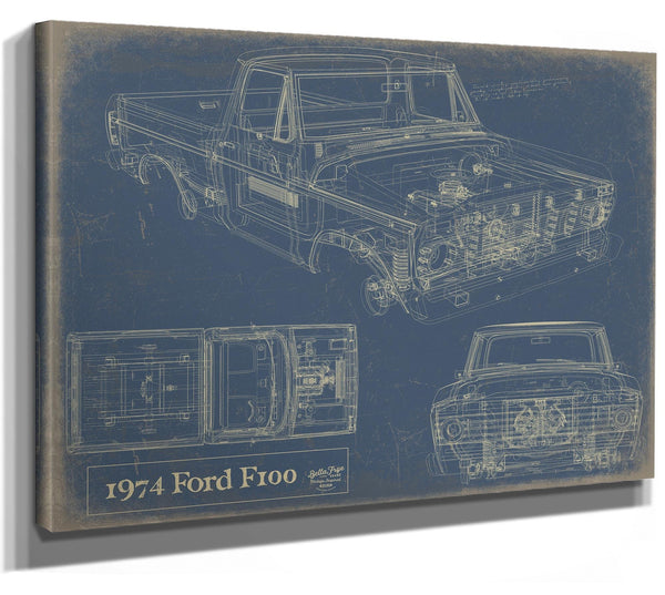 Bella Frye 1974 Ford F100 Truck Model Mancave Blueprint Art