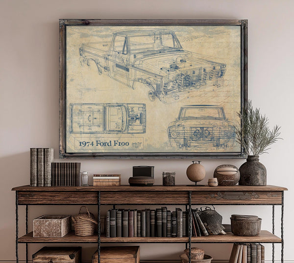 Bella Frye 1974 Ford F100 Truck Model Mancave Blueprint Art