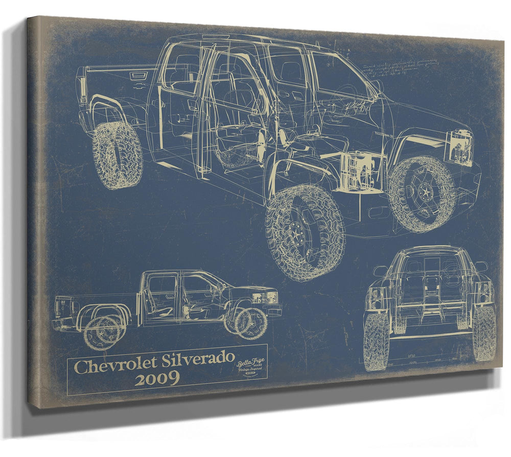 Bella Frye Vintage 2009 Chevrolet Silverado Truck Model Mancave Blueprint Art