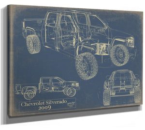 Bella Frye Vintage 2009 Chevrolet Silverado Truck Model Mancave Blueprint Art