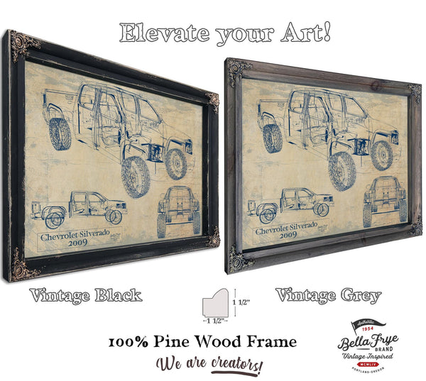 Bella Frye Vintage 2009 Chevrolet Silverado Truck Model Mancave Blueprint Art