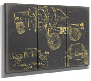 Bella Frye Vintage 2009 Chevrolet Silverado Truck Model Mancave Blueprint Art