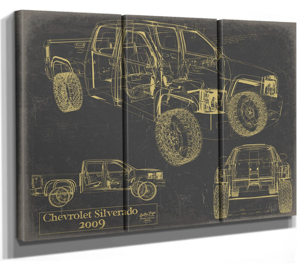 Bella Frye Vintage 2009 Chevrolet Silverado Truck Model Mancave Blueprint Art