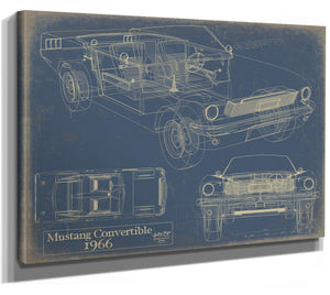 Bella Frye Vintage 1966 Mustang Convertible Car Model Print,  Original Blueprint Canvas