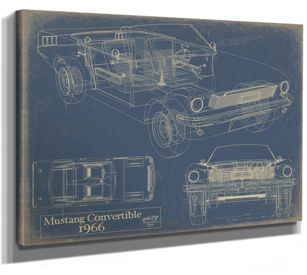 Bella Frye Vintage 1966 Mustang Convertible Car Model Print,  Original Blueprint Canvas