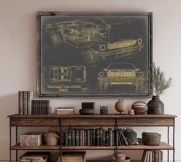 Bella Frye Vintage 1966 Mustang Convertible Car Model Print,  Original Blueprint Canvas